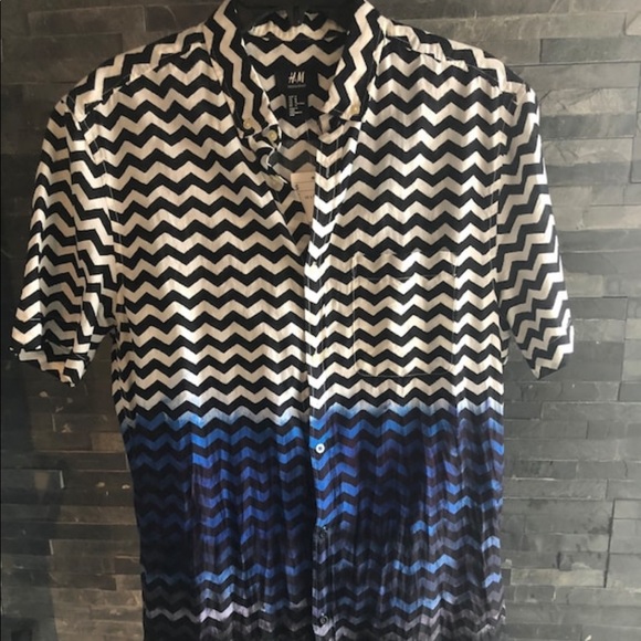 Zig-zig print hand dip dyed shirt MED H&M - Picture 9 of 11